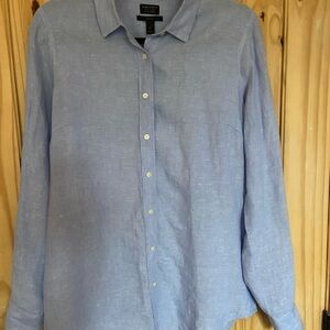 J. Crew Women’s Irish Linen Blue Casual Button Down Shirt